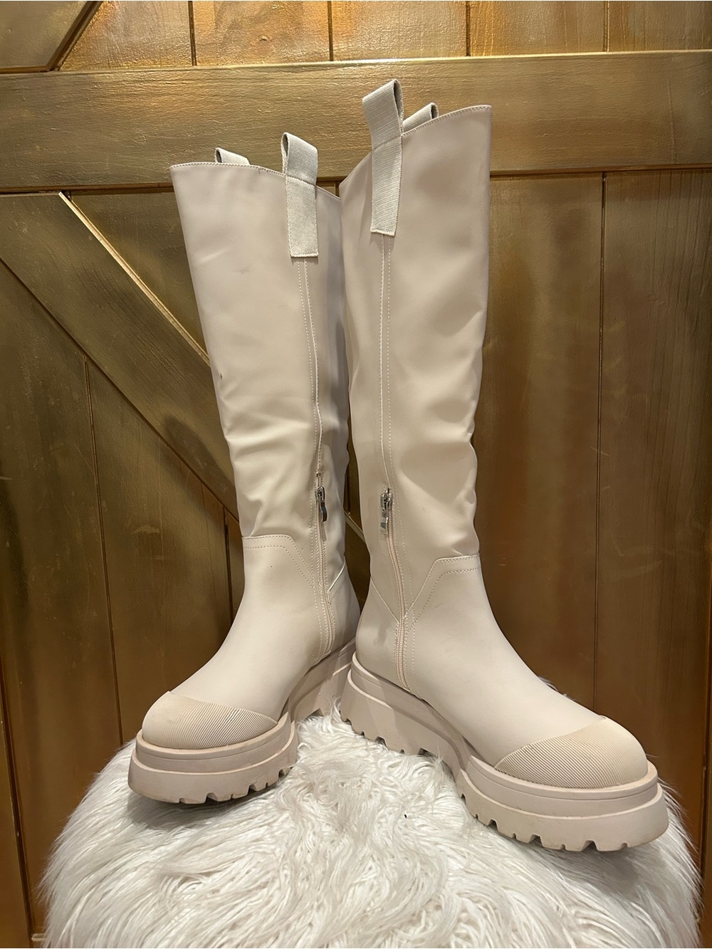PrettyLittleThing Ivory Tall Lug-Sole Knee Boots